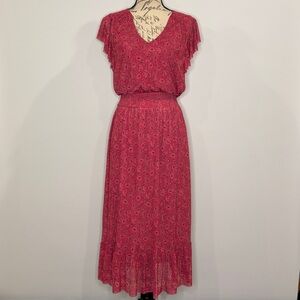 Evereve Elena smocked waist ditsy floral print lightweight midi dress lined M